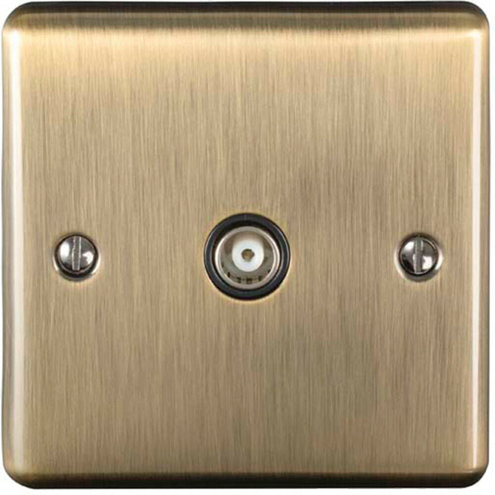 Antique Brass & Black Single Aerial Satellite Coaxial Socket Female Wall Plate 5056524222089