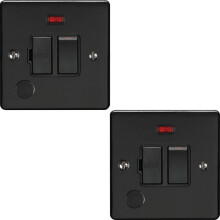 2 PACK 13A DP Switched Fuse Spur & Flex Outlet MATT BLACK & Black Isolation