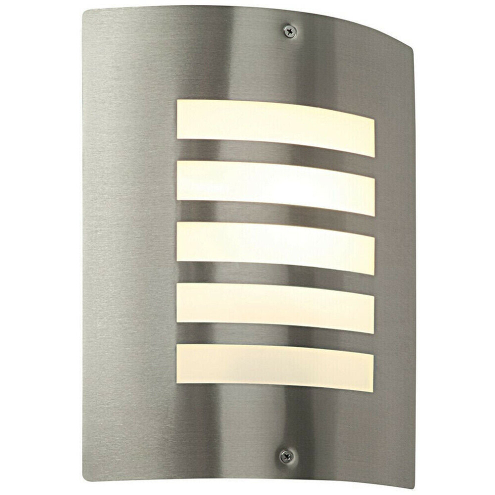 Loops Ip44 Outdoor Curved Wall Brushed Steel & Diffuser E27 Edison Porch Lamp Light