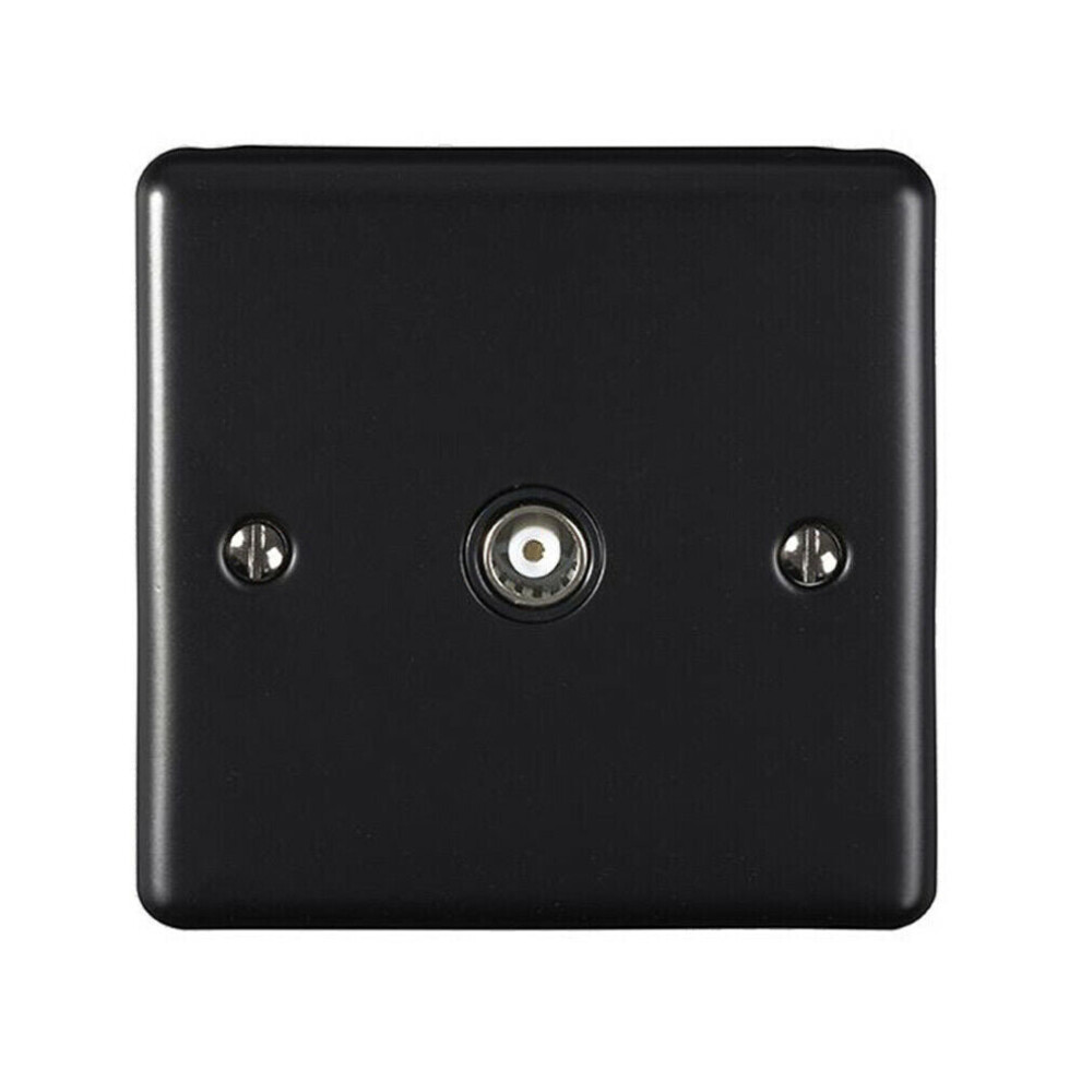 MATT BLACK Single Aerial Satellite Coaxial Socket Female Wall Plate Black Trim