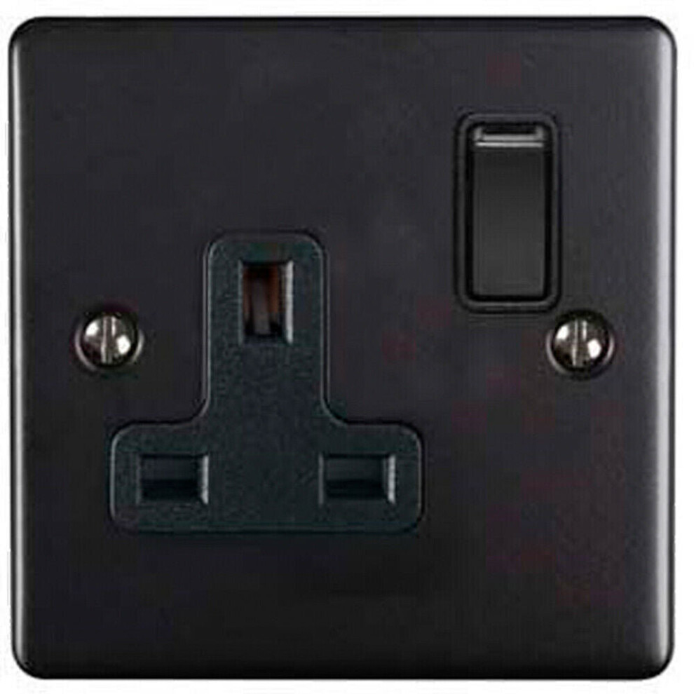 1 Gang Single Uk Plug Socket Matt Black 13A Switched Mains Wall Power Outlet 5056524222379