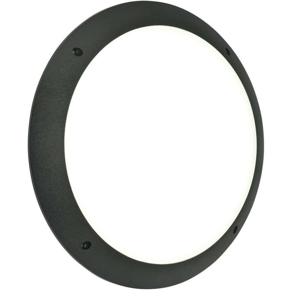 Loops Ip65 Outdoor Round Wall Ceiling Lamp Matt Plain Bulkhead 12W Daylight Led Black