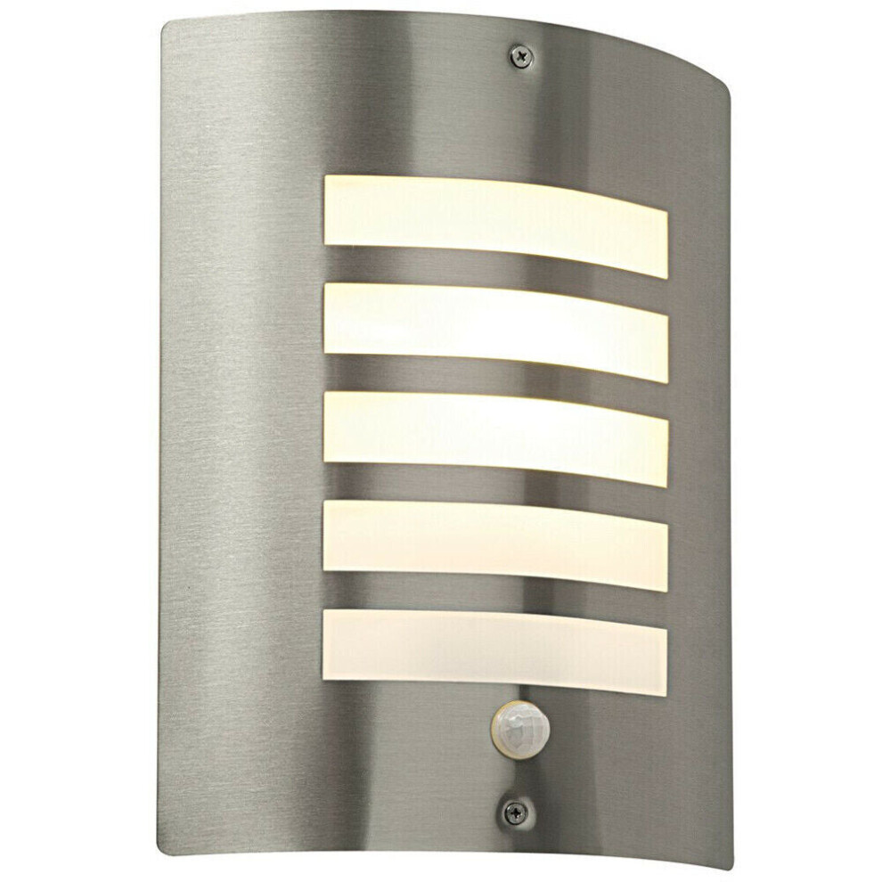 Loops Ip44 Outdoor Wall Pir Motion Sensor Brushed Steel & Diffuser E27 Edison Light
