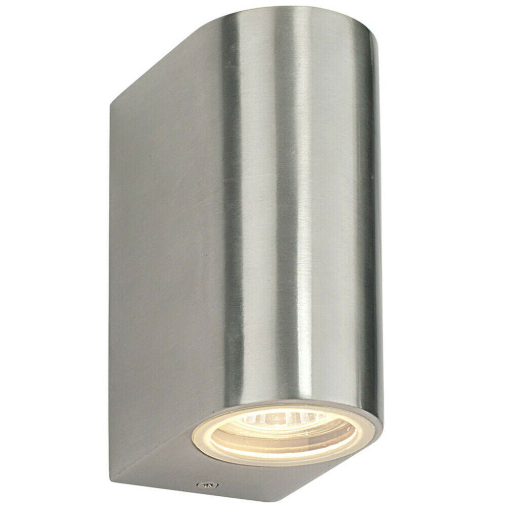 Loops Ip44 Outdoor Up & Down Wall Brushed Aluminium Twin Gu10 Modern Accent Lamp Light