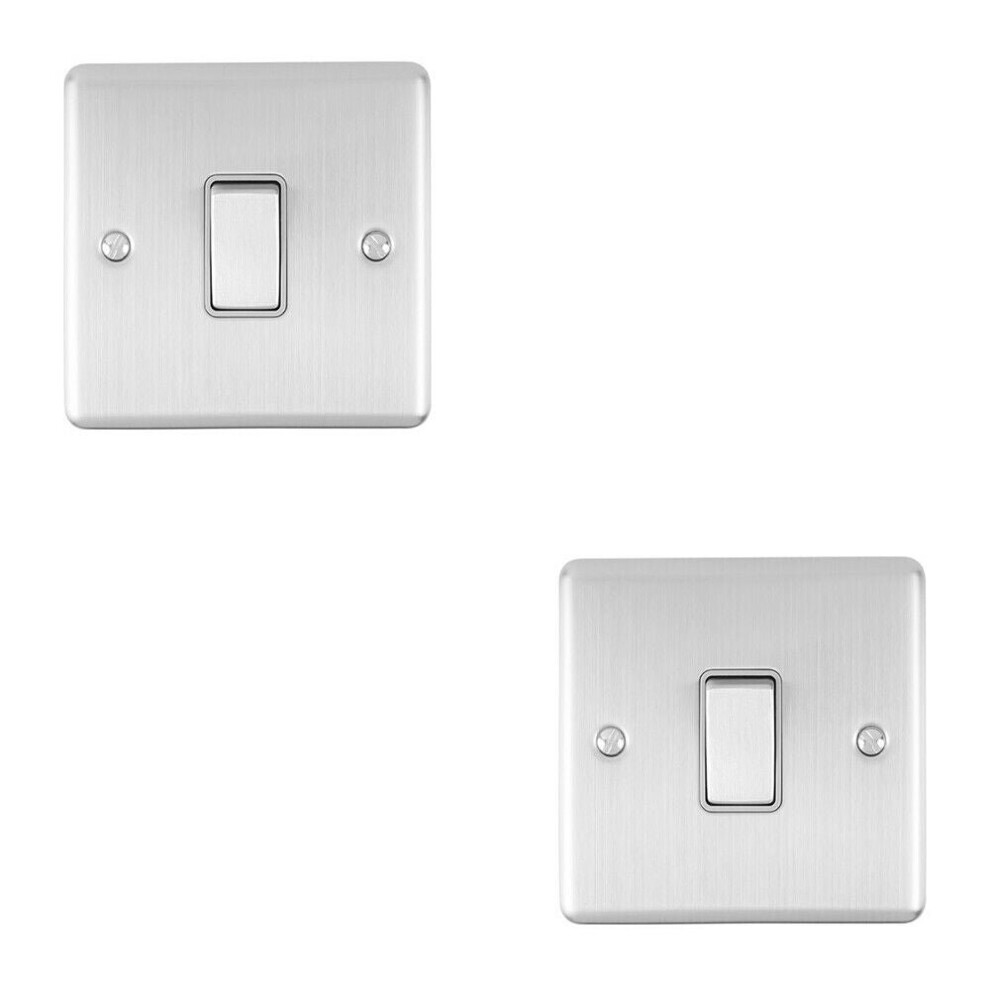 2 PACK 1 Gang 20A DP Single Switch SATIN STEEL & Grey Trim Appliance / Boiler