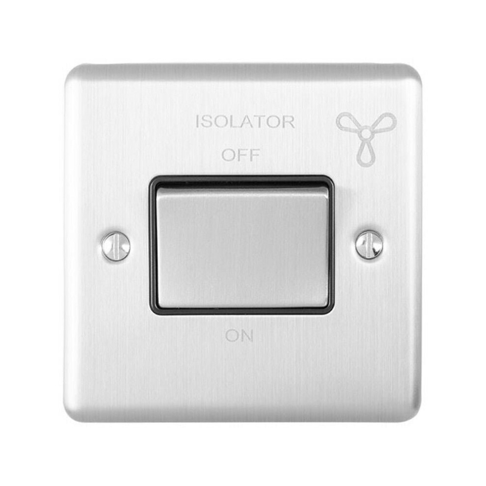 6A Extractor Fan Isolator Switch SATIN STEEL & Grey Trim 3 Pole Shower