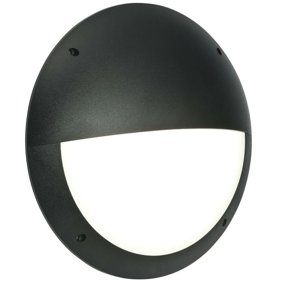 IP65 Outdoor Round Wall Ceiling Lamp Matt Black Eyelid Bulkhead 12W Daylight LED
