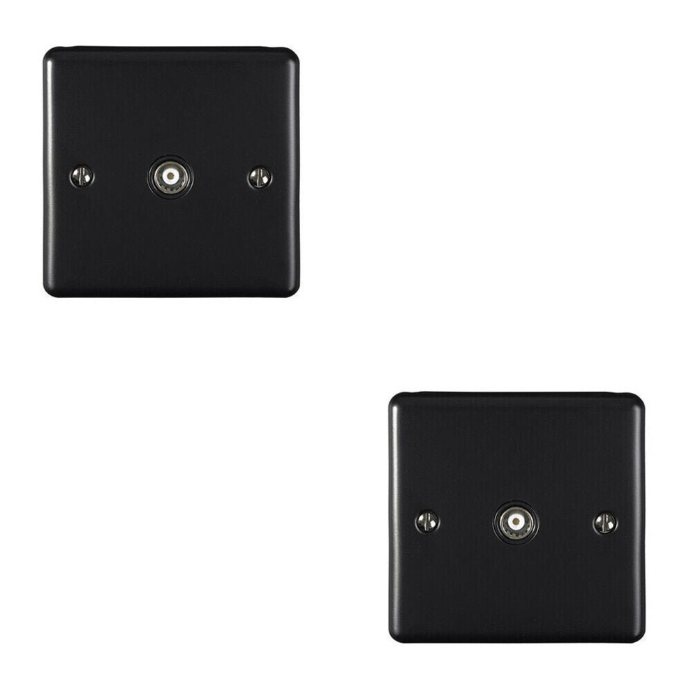 2 PACK MATT BLACK Single Aerial Coaxial Socket Female Wall Plate Black Trim