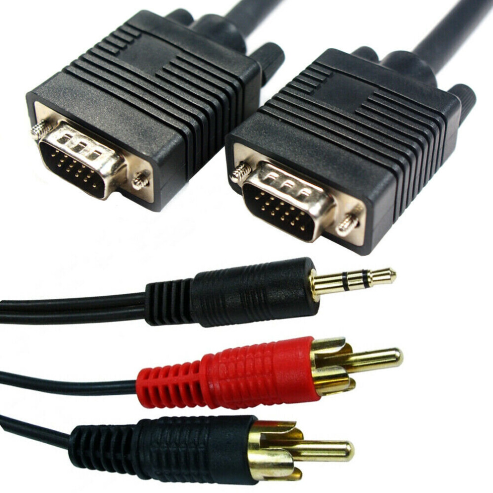 10M PC Laptop To TV Cable Kit VGA SVGA Male & 3.5mm Jack Plug 2 RCA Audio Lead