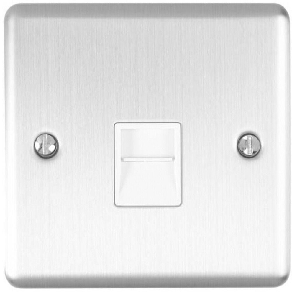 Bt Master Single Telephone Socket Satin Steel & White Pstn Line Wall Face Plate 5056524219225