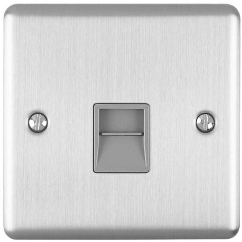 BT Master Single Telephone Socket SATIN STEEL & Grey PSTN Line Wall Face Plate