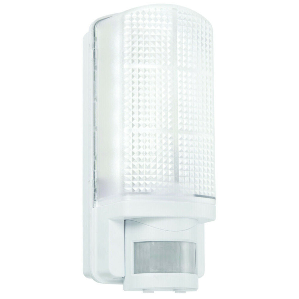 WHITE IP44 Outdoor Wall Bulkhead Light & 10m PIR Motion Sensor 6W Daylight LED