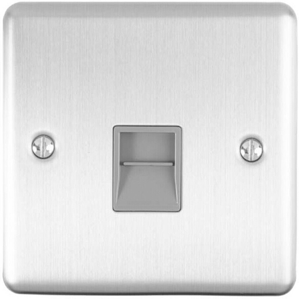 BT Telephone Slave Extension Socket SATIN STEEL & Grey Secondary Wall Plate