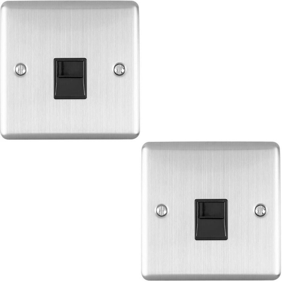 2 PACK BT Master Telephone Socket SATIN STEEL & Black PSTN Line Wall Plate