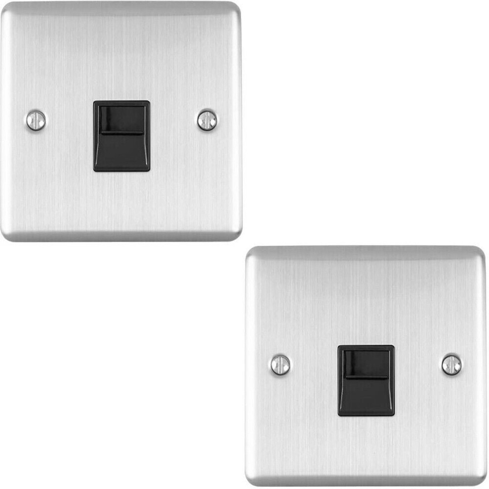 2 Pack Bt Master Telephone Socket Satin Steel & Black Pstn Line Wall Plate 5056524219218