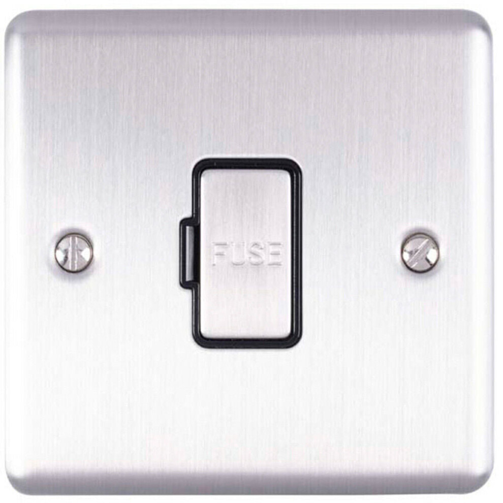 13A Dp Unswitched Fuse Spur Satin Steel & Black Mains Isolation Wall Plate 5056524219102