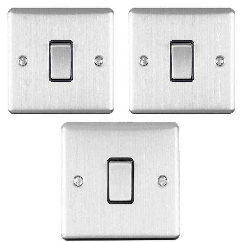 Loops Light Switch Pack - 1X Intermediate & 2X Single - Satin Steel / Black 2 Way 10A