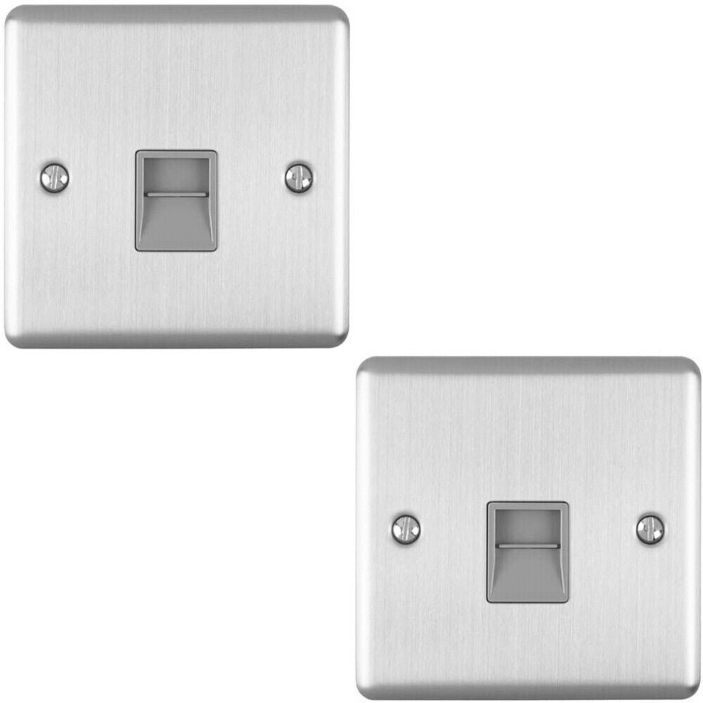 2 PACK BT Master Telephone Socket SATIN STEEL & Grey PSTN Line Wall Plate