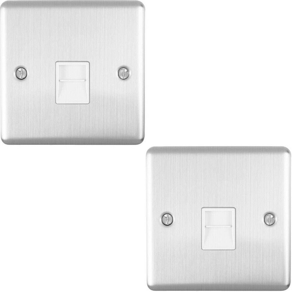 2 PACK BT Telephone Slave Extension Socket SATIN STEEL & White Secondary Plate