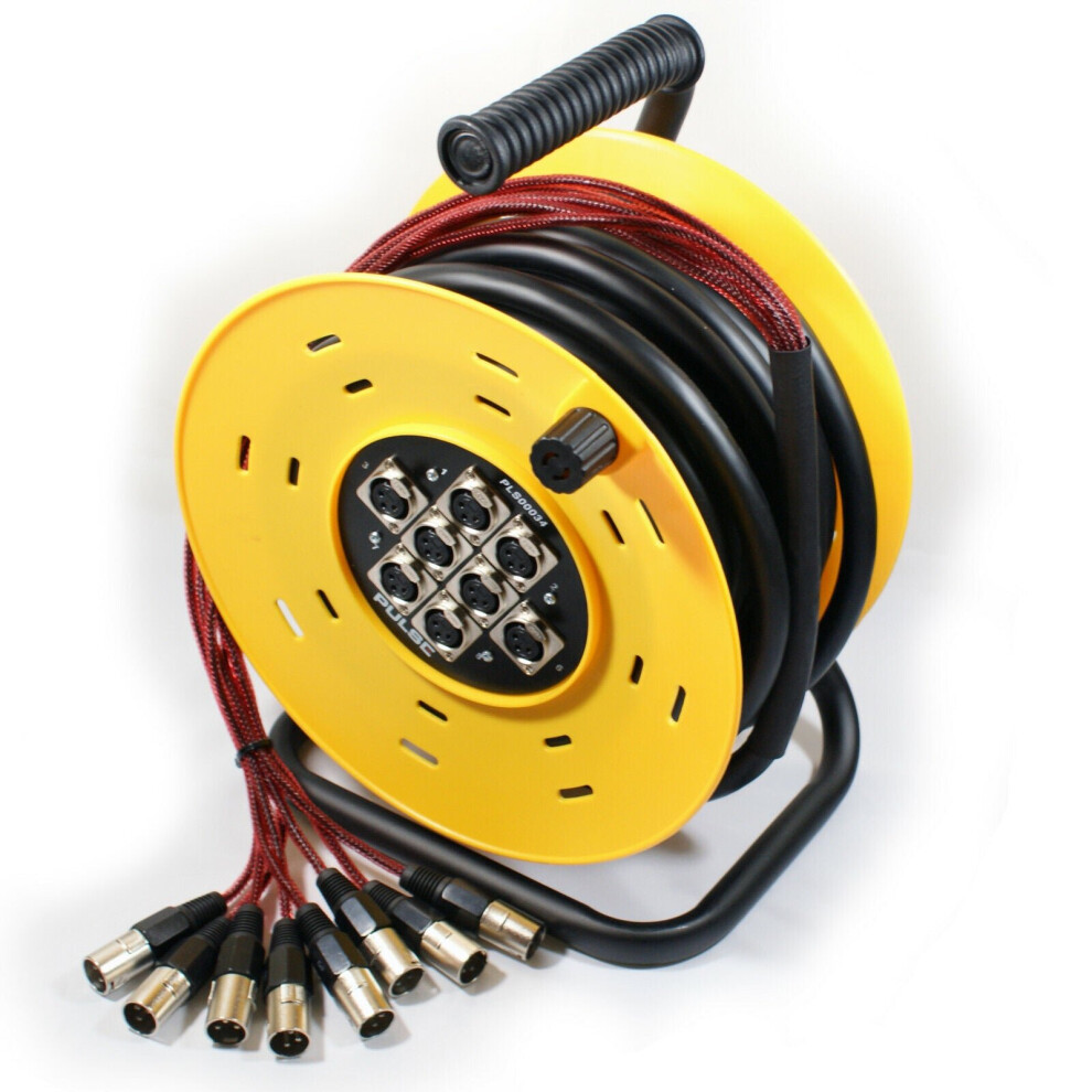 15m 8 Way XLR Male to Female Multicore Drum Cable Audio Loom Stage Snake Reel