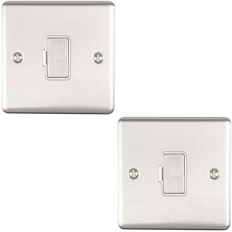 2 PACK 13A DP Unswitched Fuse Spur SATIN STEEL White Mains Isolation Wall Plate