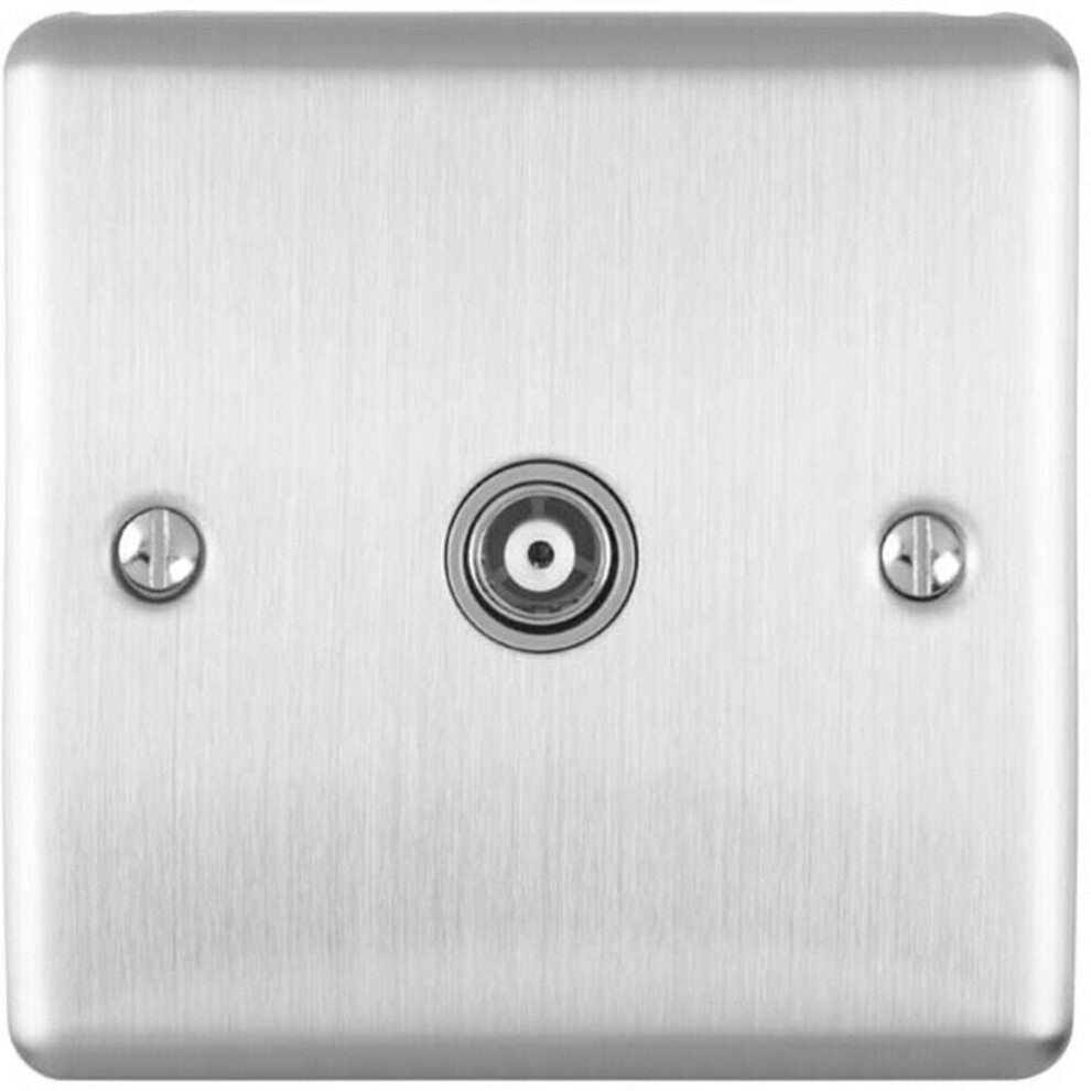 Satin Steel Single Aerial Satellite Coaxial Socket Female Wall Plate Grey Trim 5056524219188