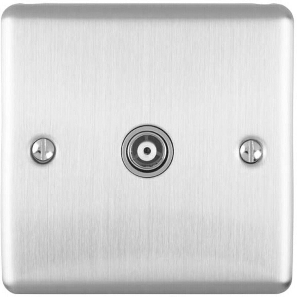 SATIN STEEL Single Aerial Satellite Coaxial Socket Female Wall Plate Grey Trim