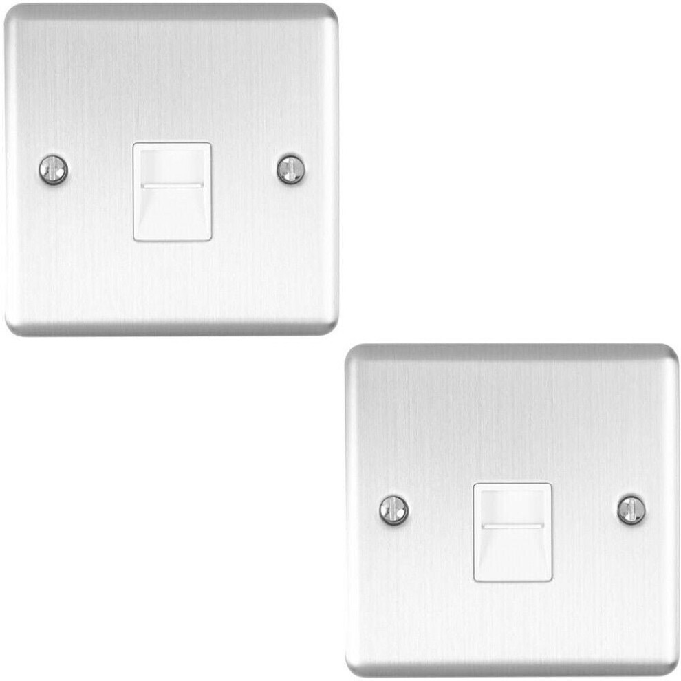 2 PACK BT Master Telephone Socket SATIN STEEL & White PSTN Line Wall Plate