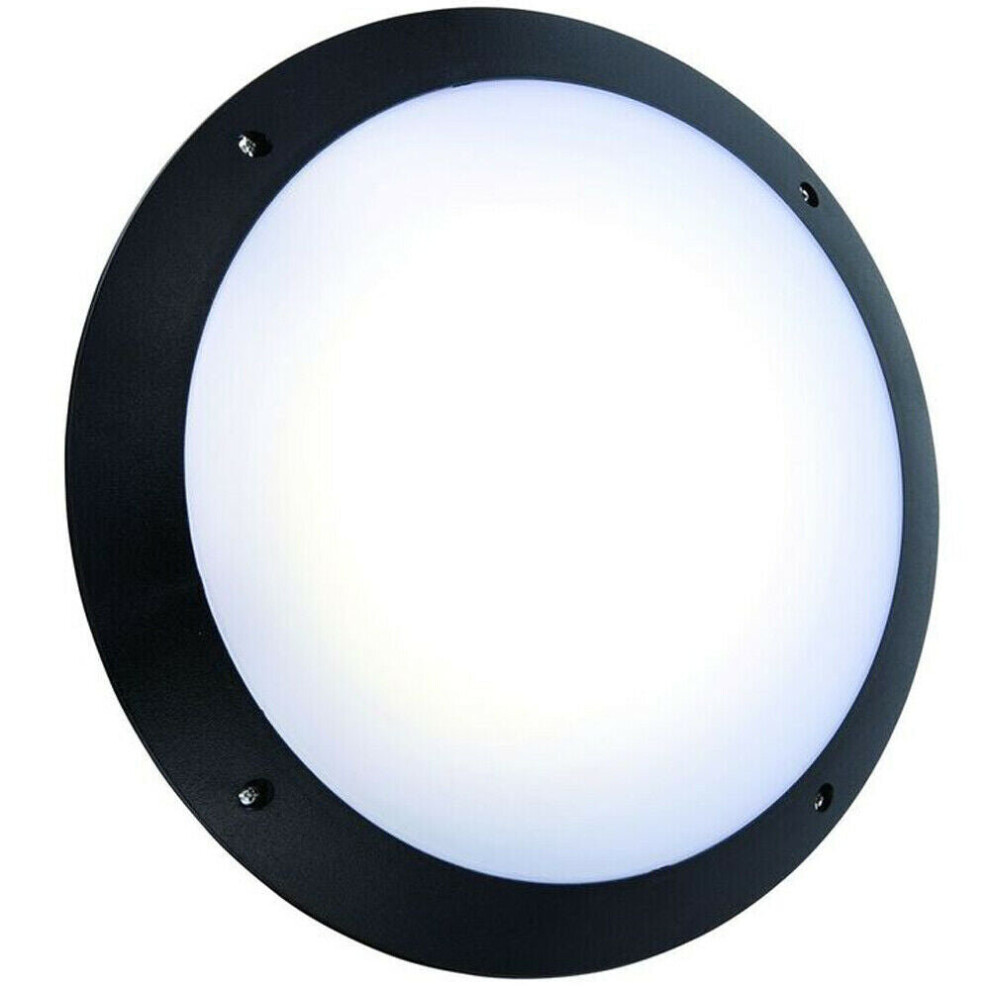 Loops Ip65 Outdoor Bulkhead Lamp & Microwave Sensor Matt Plain 12W Daylight Led Black