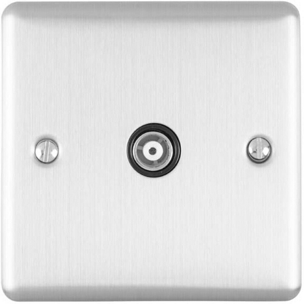 Loops Satin Steel Single Aerial Satellite Coaxial Socket Female Wall Plate Black Trim