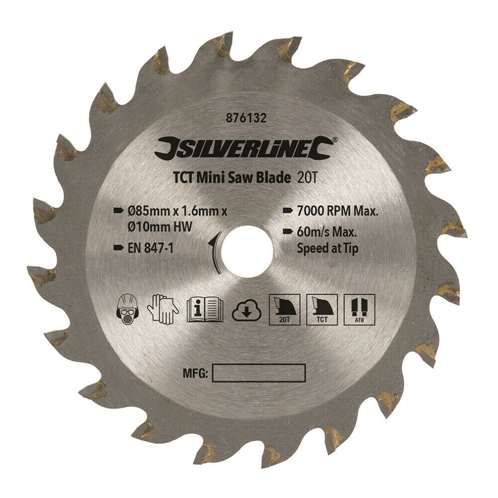 85mm Mini TCT Circular Saw Blade 20 Teeth 10mm Bore Wood & Sheet Metal Cutting