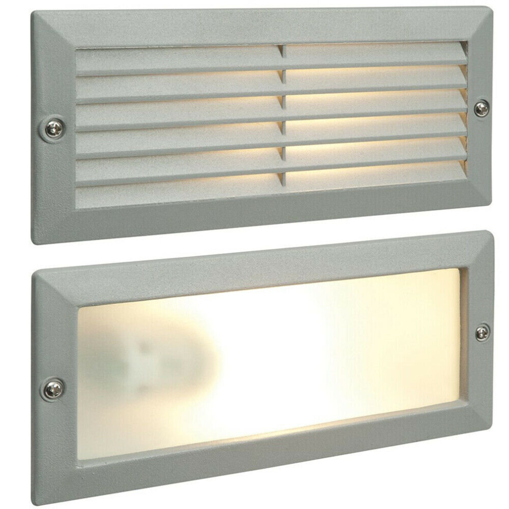 Loops Ip44 E27 Led Full Brick Accent Louvre Grill Supplied & Frosted Glass Light/Grey