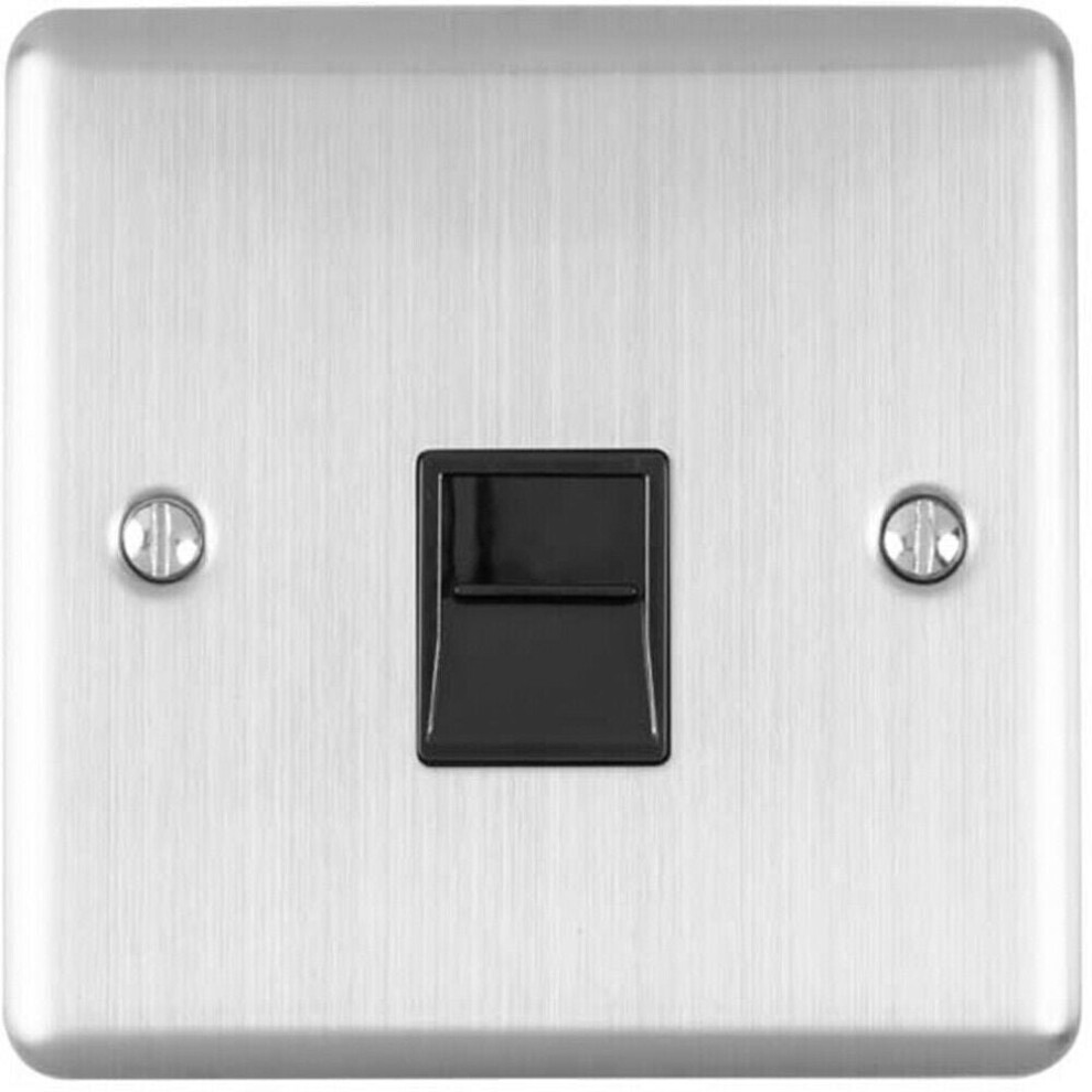 Loops Bt Master Single Telephone Socket Satin Steel & Pstn Line Wall Face Plate Black