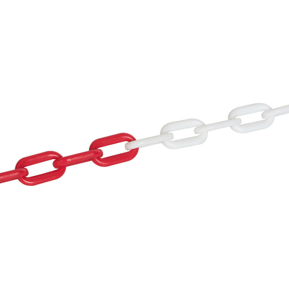 5m x 6mm WHITE / RED Plastic Link Chain Outdoor Rated Lock Lightweight Divider