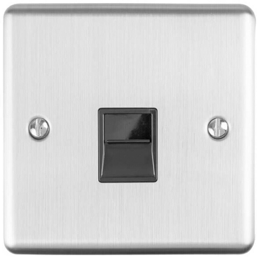 Bt Telephone Slave Extension Socket Satin Steel & Black Secondary Wall Plate 5056524219263