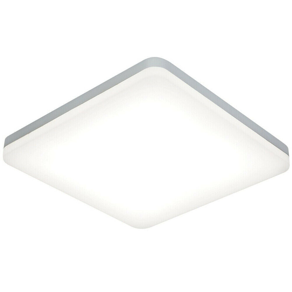 Slim Square LED Flush Ceiling Light 22W Cool White IP44 Sliver Bathroom Lamp