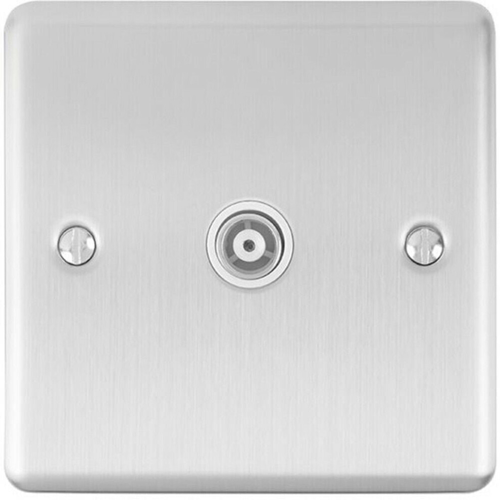 SATIN STEEL Single Aerial Satellite Coaxial Socket Female Wall Plate White Trim