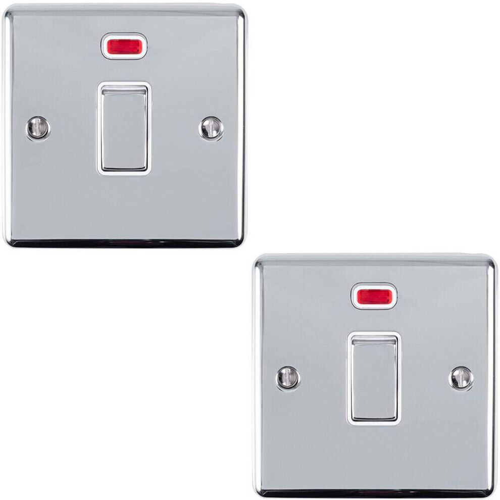 2 PACK 1 Gang 20A DP Switch & Neon Light CHROME & White Trim Appliances