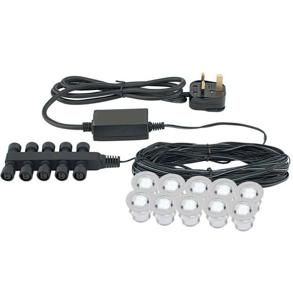 Loops Ip67 Decking Plinth Kit 10X 0.45W Day Round Lamps Outdoor Rated Light/White