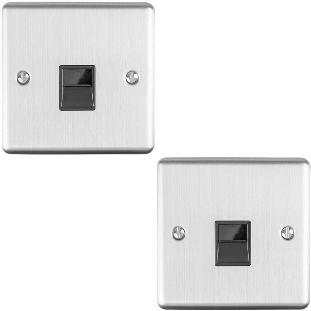 2 PACK BT Telephone Slave Extension Socket SATIN STEEL & Black Secondary Plate