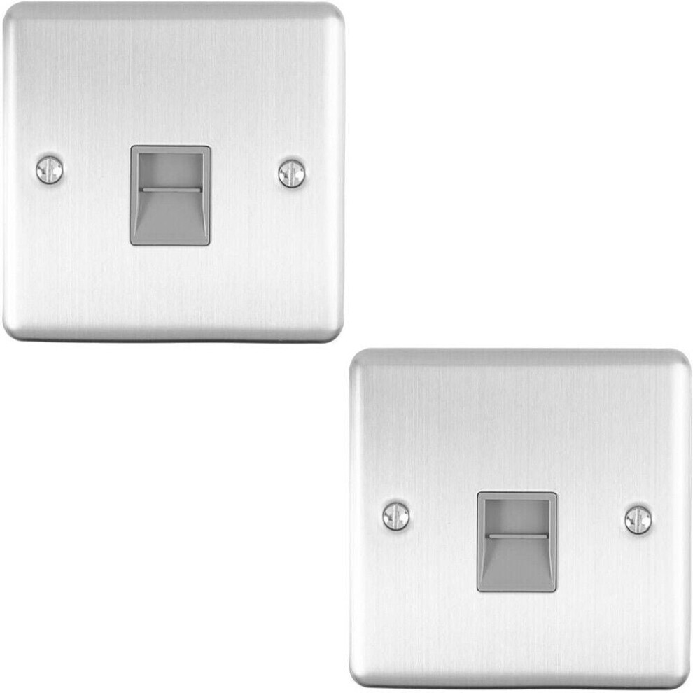 2 Pack Bt Telephone Slave Extension Socket Satin Steel & Grey Secondary Plate 5056524219317