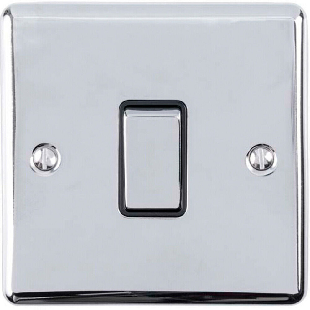 1 Gang Single INTERMEDIATE Light Switch CHROME & Black 10A Metal Rocker