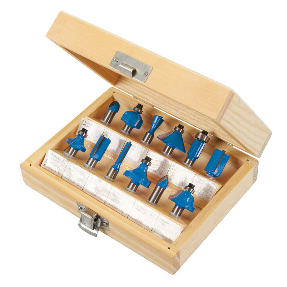 12 Piece TCT Router Bit Set 8mm Shank Tungsten Carbide Blade Laminate Worktop