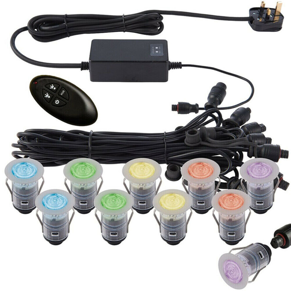 Loops Ip67 Decking Plinth Kit 10X 45Mm Rgb Colour Changing Lamps Outdoor Rated Light