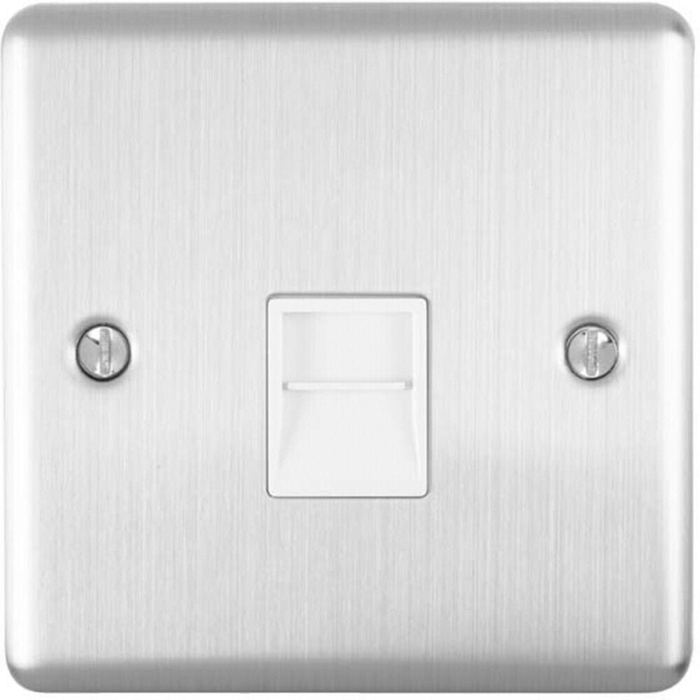 BT Telephone Slave Extension Socket SATIN STEEL & White Secondary Wall Plate