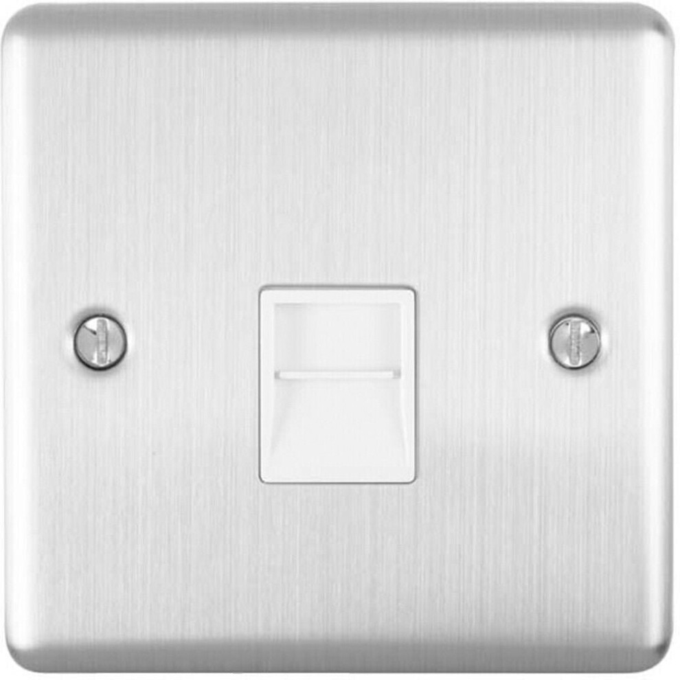 Loops Bt Telephone Slave Extension Socket Satin Steel & White Secondary Wall Plate