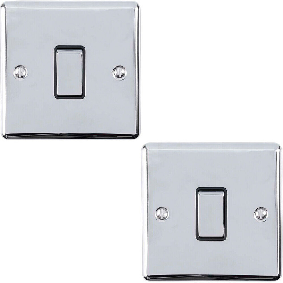 2 PACK 1 Gang Single INTERMEDIATE Light Switch CHROME & Black 10A Rocker