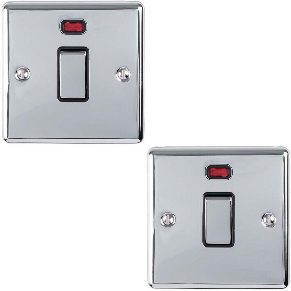 2 PACK 1 Gang 20A DP Switch & Neon Light CHROME & Black Trim Appliances