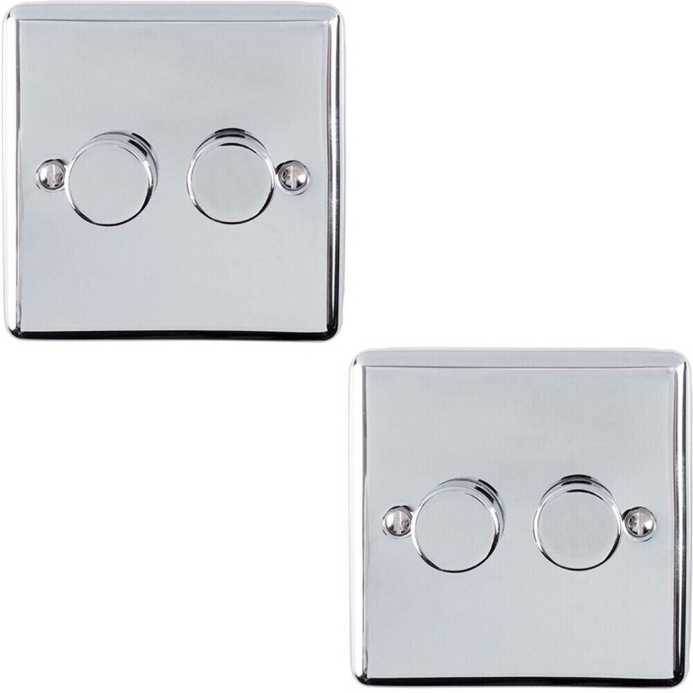 Loops 2 Pack 2 Gang 400W 2 Way Rotary Dimmer Switch Chrome Dimming Plate Light