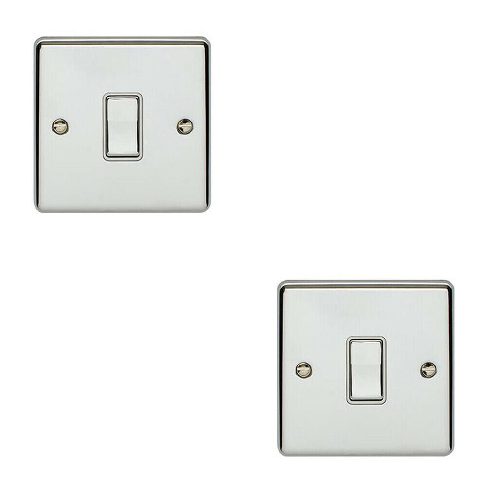 2 PACK 1 Gang Single INTERMEDIATE Light Switch CHROME & White 10A Rocker